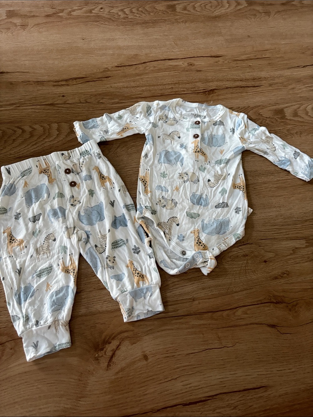 Milkberry Baby Two-Piece Bodysuit & Pants Set - Safari Animal Print, White